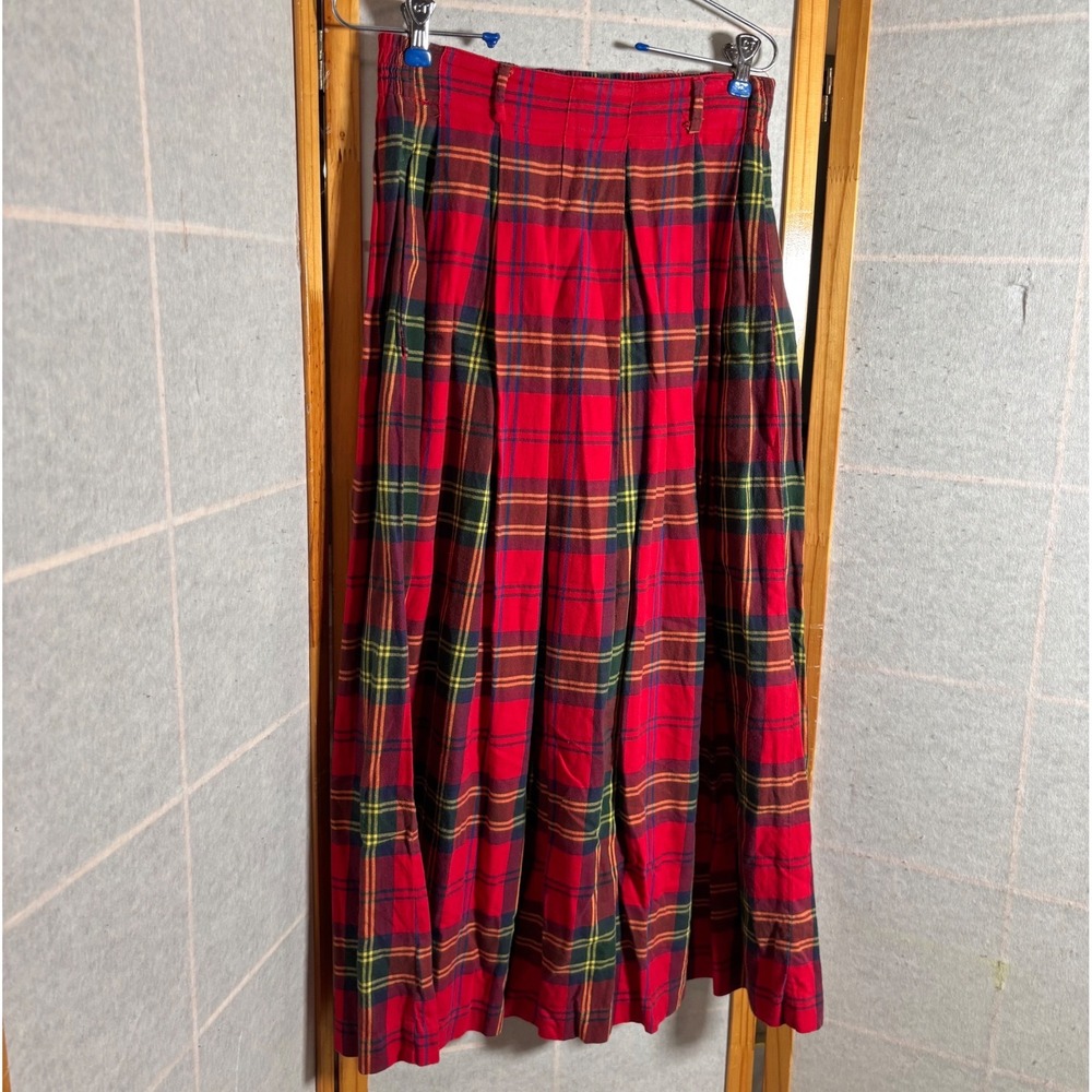 Vtg Talbots Womens Red Plaid Pleated Midi Skirt Size 4 Elastic Waist Casual Prep